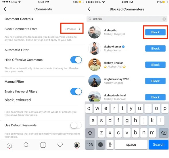 Block Komentar instagram