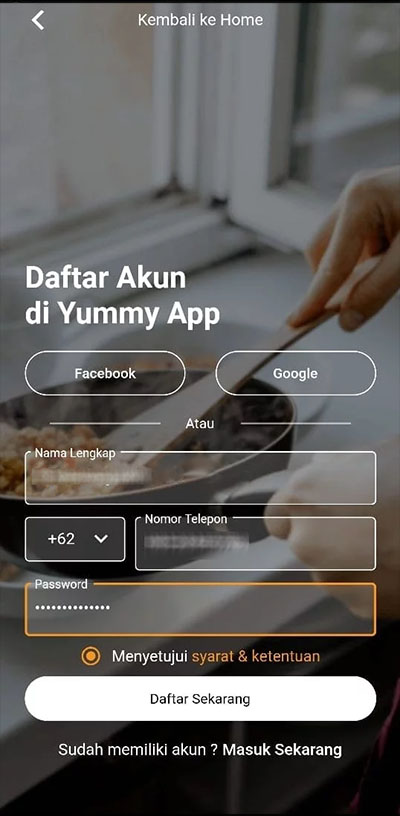 daftar yummy app pakai no hp