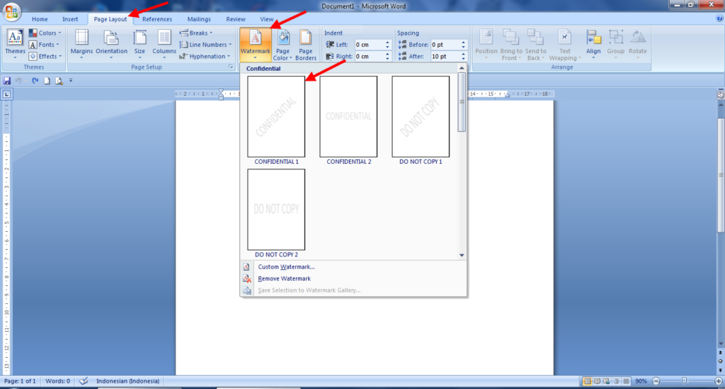 menghilangkan watermark di word