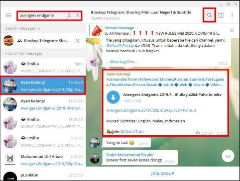 mencari film di telegram