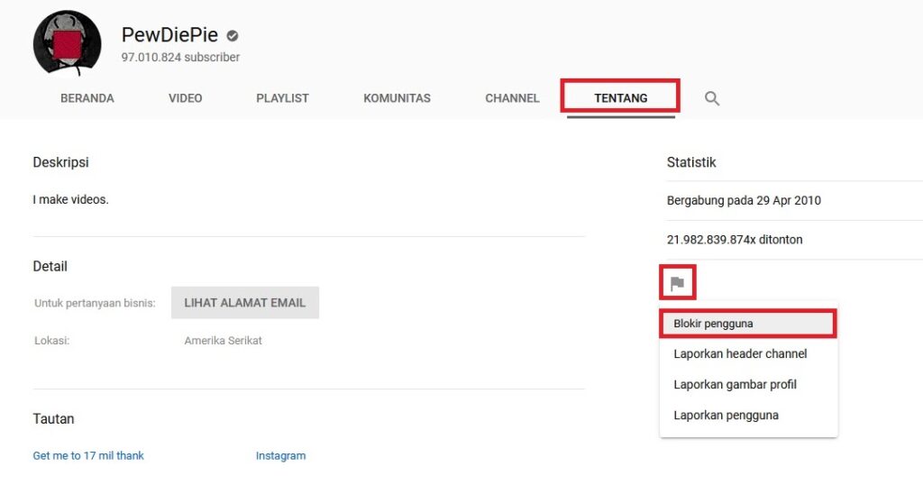 blokir channel youtube