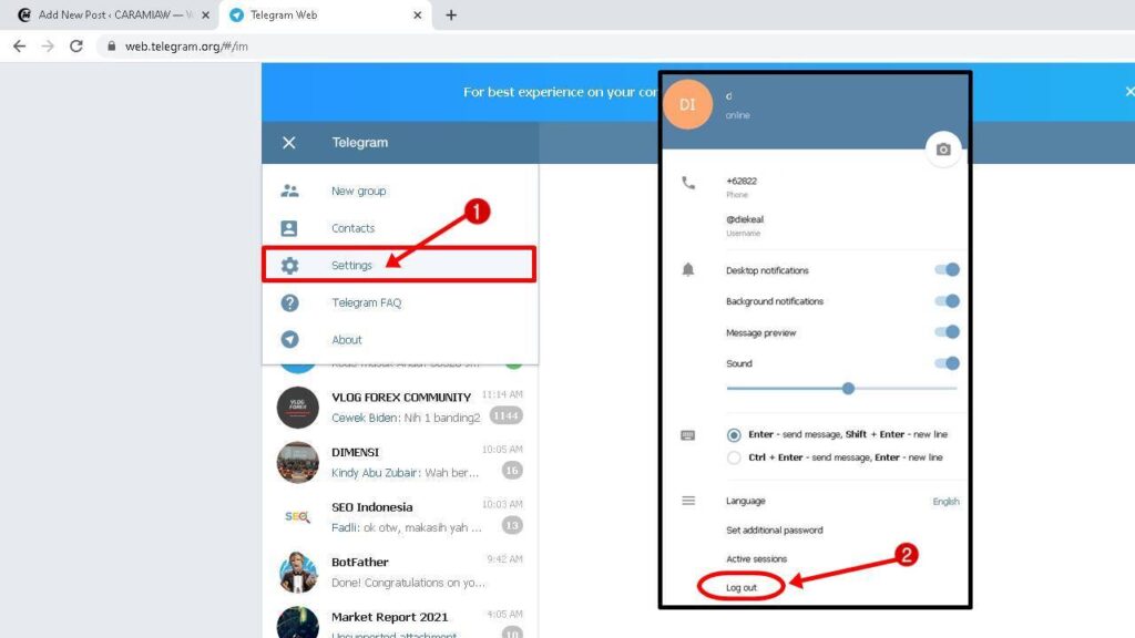 Log out telegram web