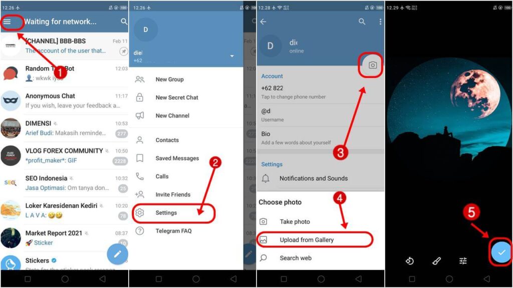 membuat status di telegram aplikasi elegram