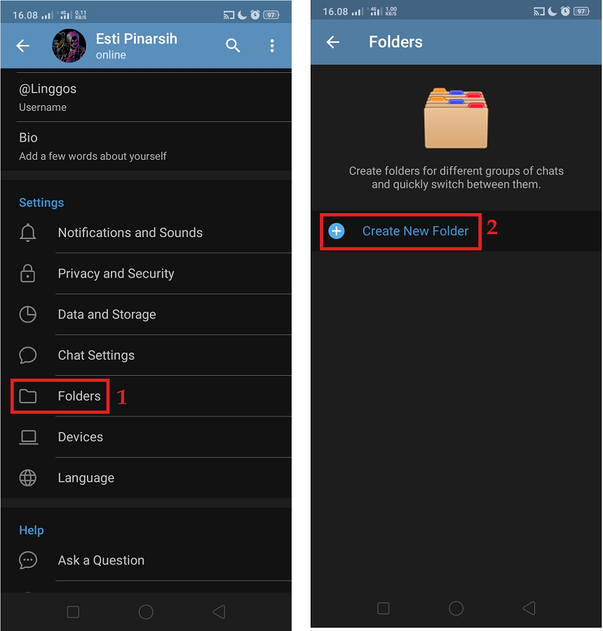Membuat folder di Telegram