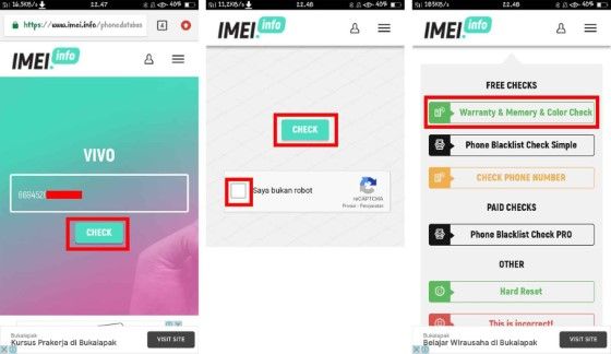 cara cek garansi vivo