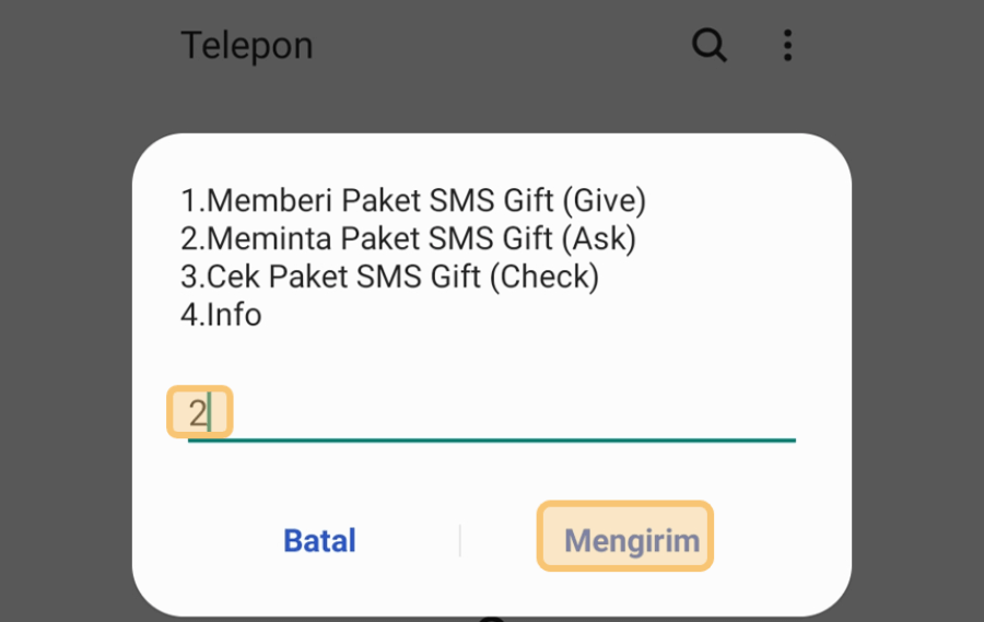 cara gift sms sesama telkomsel