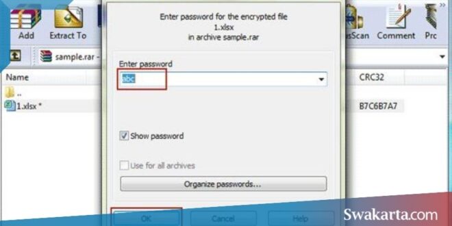 membuka password rar
