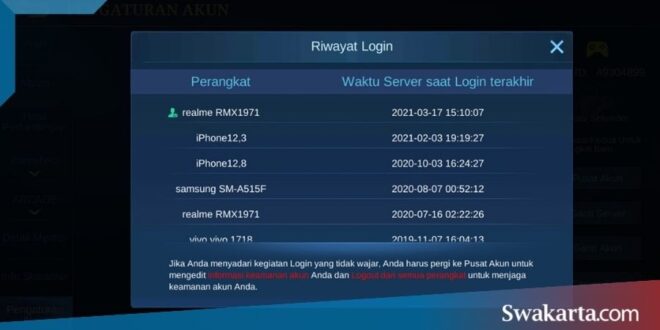 mengetahui riwayat login ML